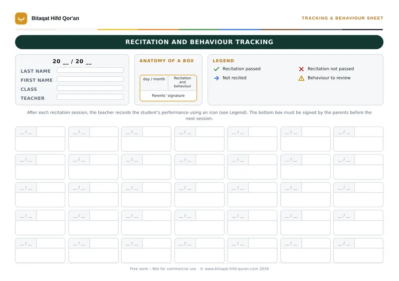 Preview — Tracking & behaviour sheet