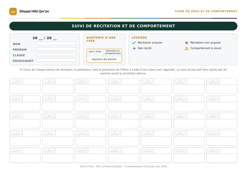 Aperçu — Fiche de suivi et de comportement