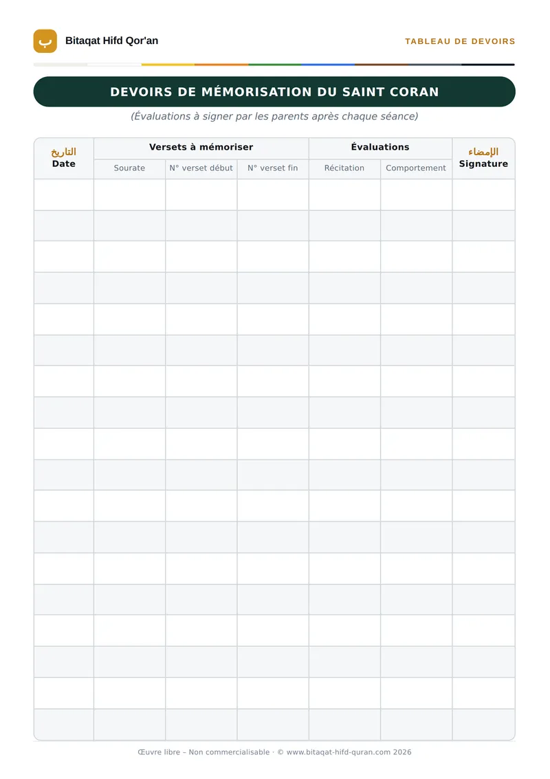 Aperçu — Tableau de devoirs